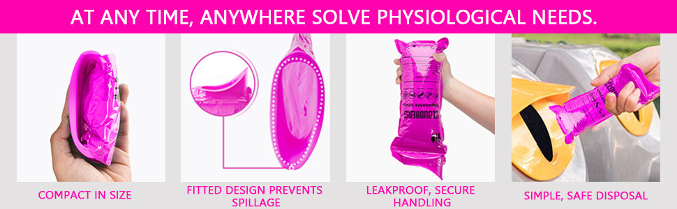 CLOUDBERG Disposable Pee Bags, 12 Pcs Pink 800 ml Unisex Urine Bags
