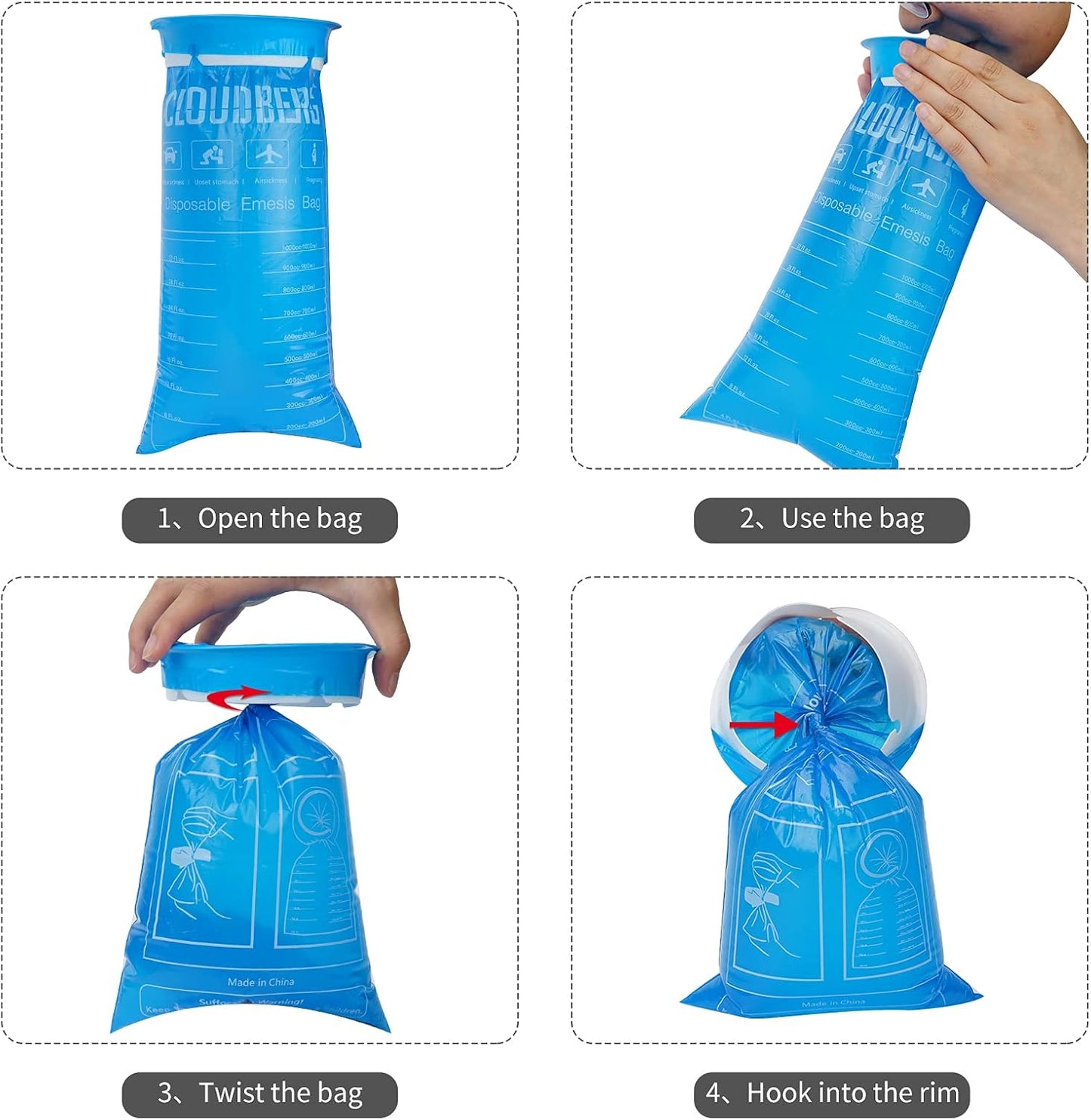 CLOUDBERG 24 Pcs Blue Emesis Bags, 1000 ml Disposable Vomit Bags