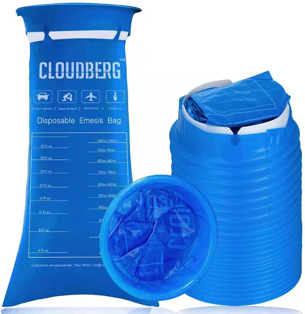 CLOUDBERG 24 Pcs Blue Emesis Bags, 1000 ml Disposable Vomit Bags