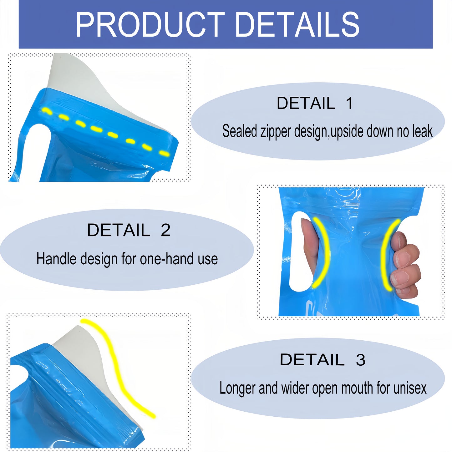 CLOUDBERG 20 Pcs Pee Bags, 800 ml Disposable Unisex Urine Bags