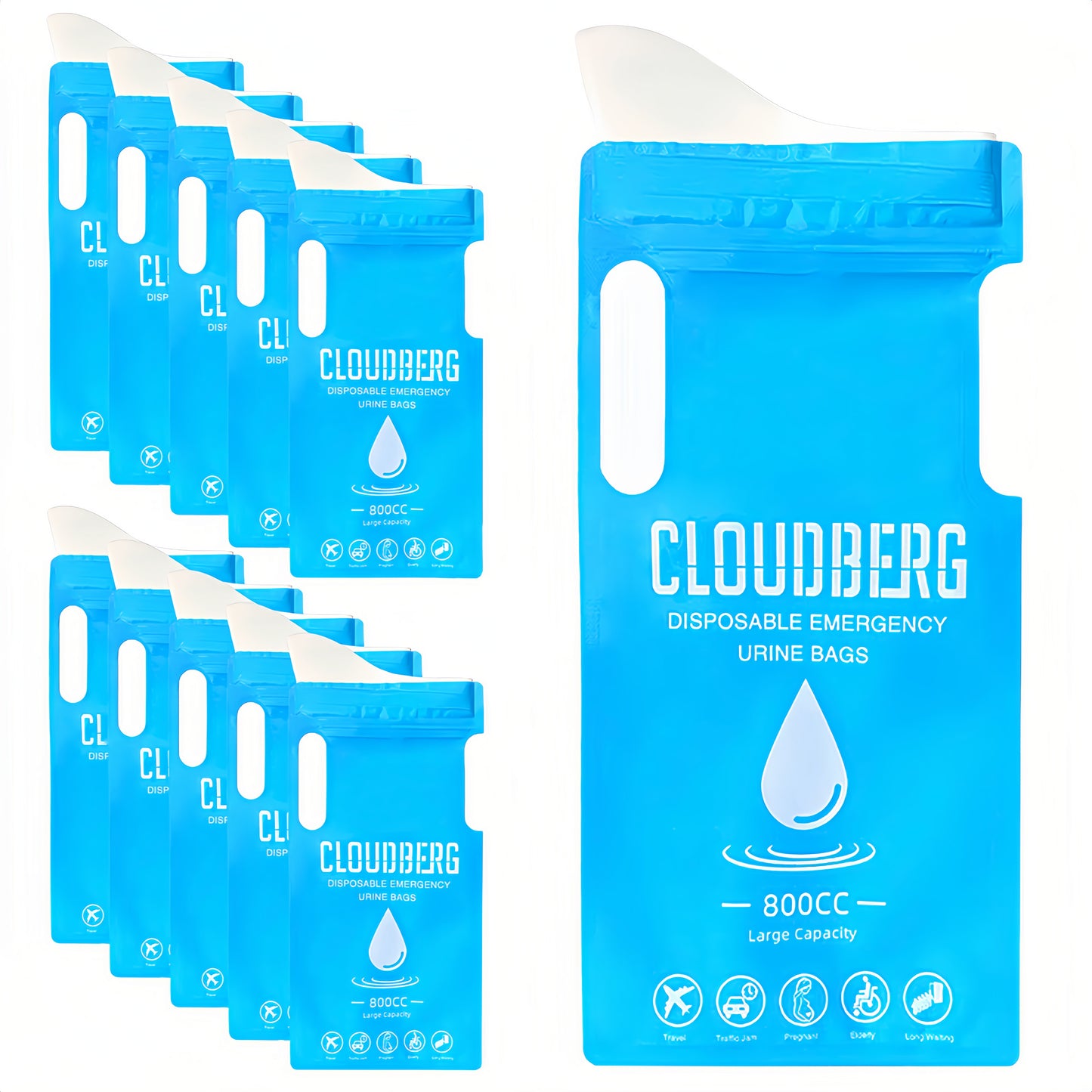 CLOUDBERG 20 Pcs Pee Bags, 800 ml Disposable Unisex Urine Bags