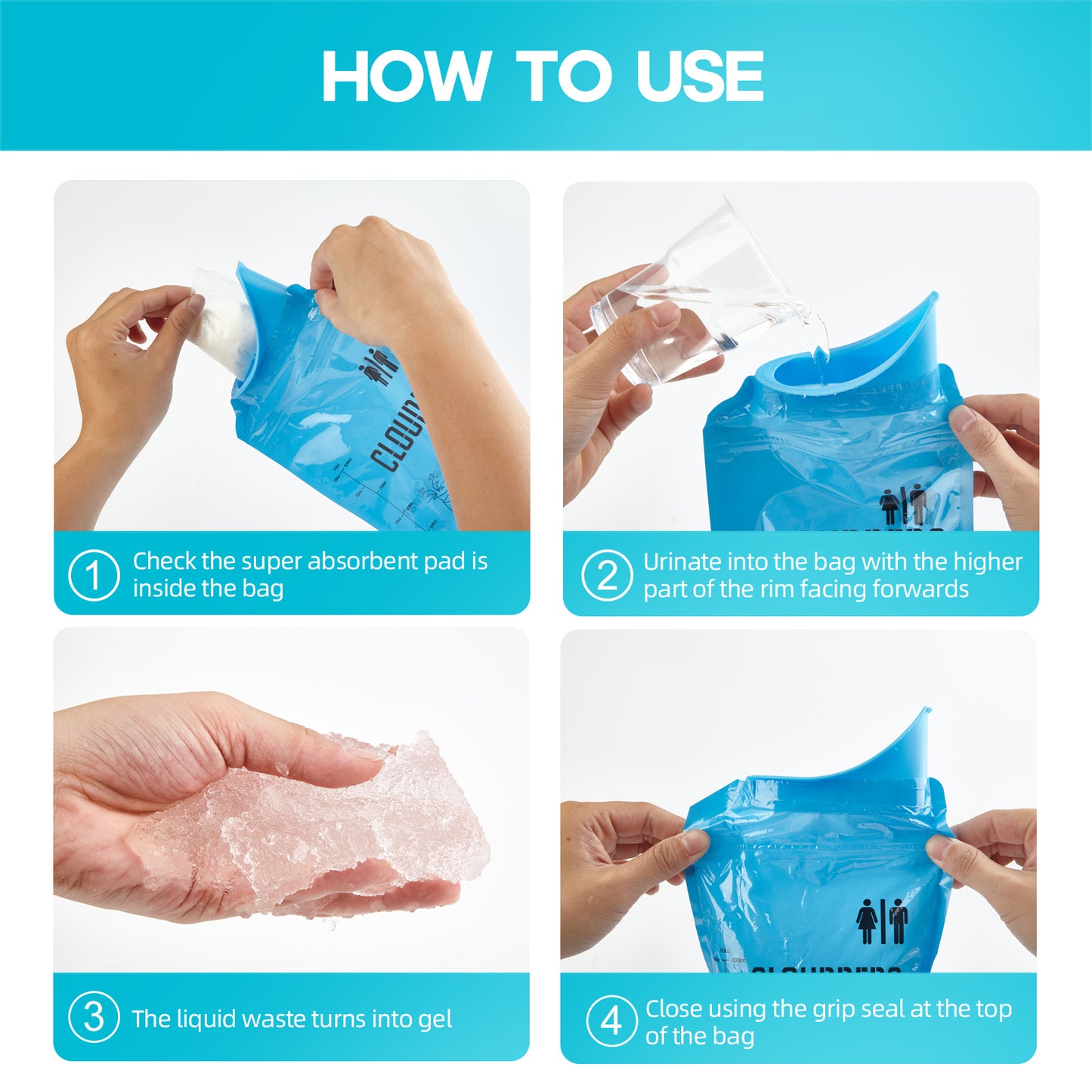 CLOUDBERG Disposable Pee Bags, 12 Pcs Blue 800 ml Unisex Urine Bags