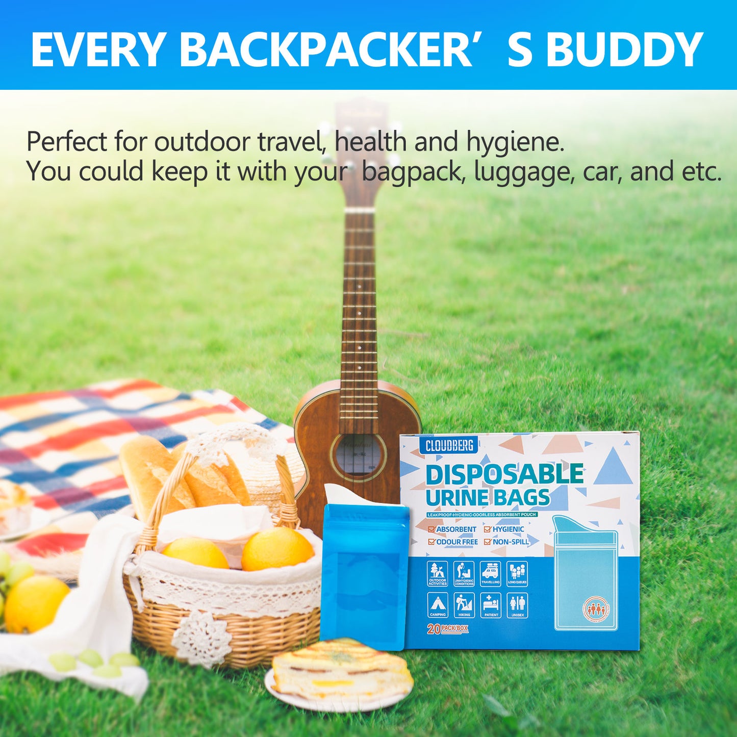 CLOUDBERG Disposable Urine Bag, 20Pcs 600ML Pee Bags for Travel for Women/Men