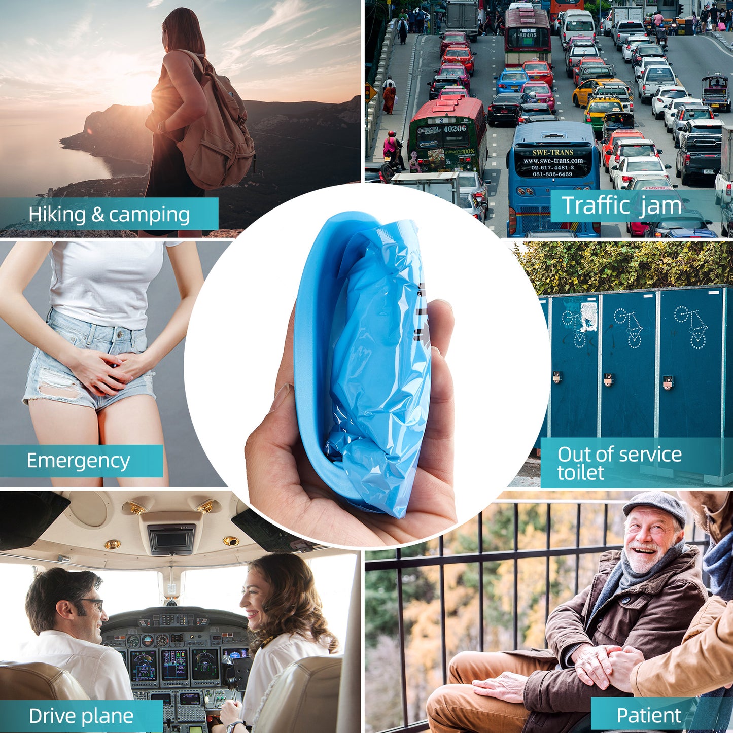 CLOUDBERG Disposable Pee Bags, 12 Pcs Blue 800 ml Unisex Urine Bags