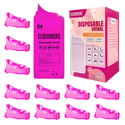 CLOUDBERG Disposable Pee Bags, 12 Pcs Pink 800 ml Unisex Urine Bags