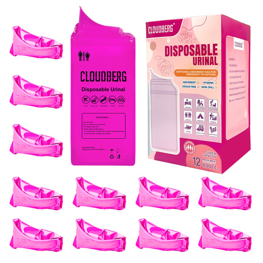 CLOUDBERG Disposable Pee Bags, 12 Pcs Pink 800 ml Unisex Urine Bags