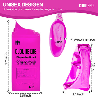 CLOUDBERG Disposable Pee Bags, 12 Pcs Pink 800 ml Unisex Urine Bags