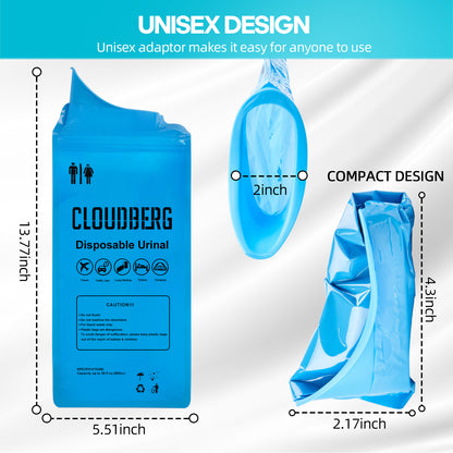 CLOUDBERG Disposable Pee Bags, 12 Pcs Blue 800 ml Unisex Urine Bags