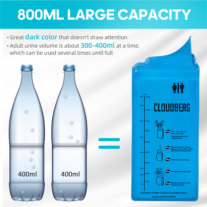 CLOUDBERG Disposable Pee Bags, 12 Pcs Blue 800 ml Unisex Urine Bags