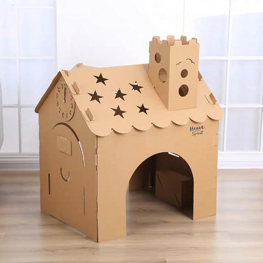 Kids Cardboard House for Indoor Play, Craft Activity Play Tent, Colorful Decorate and Personalize Castle for Boys Girls Toddlers Gift